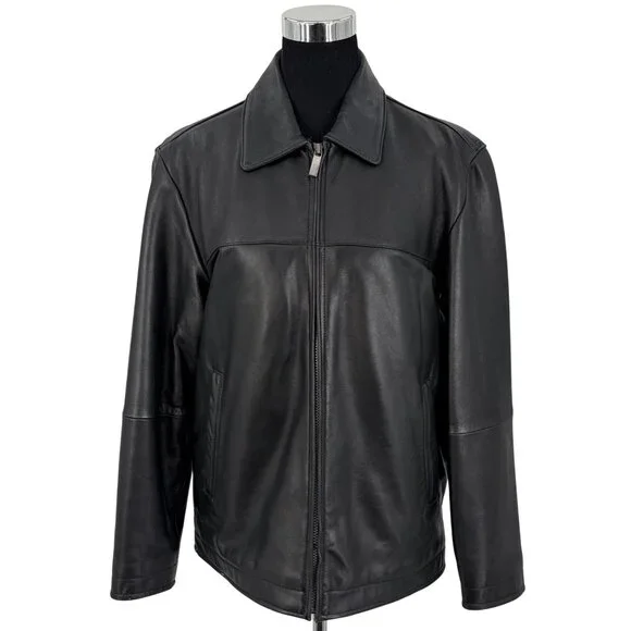 VTG Perry Ellis Portfolio Mens Black Lambskin Leather Jacket | 90s Quiet Luxury - Picture 2 of 16